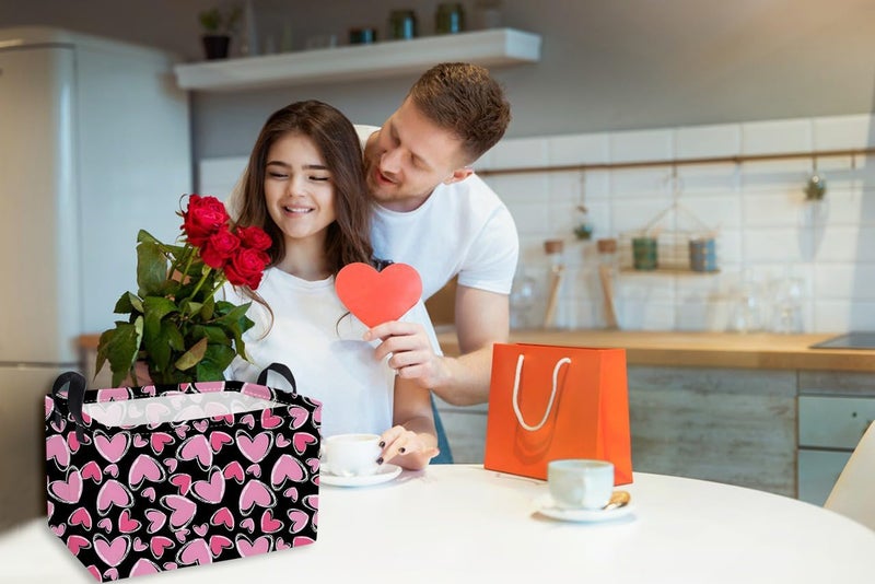 ESSME Rectangular Valentine's Day Baskets Cute Storage Box,Heart Storage Bins Organizer with Handles for Kids Room Decor,Gift Basket,Shelf Basket,(Black line heart) - Image 3